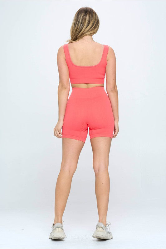 Mary 2 piece Seamless Ribbed Tank Top  Biker Shorts