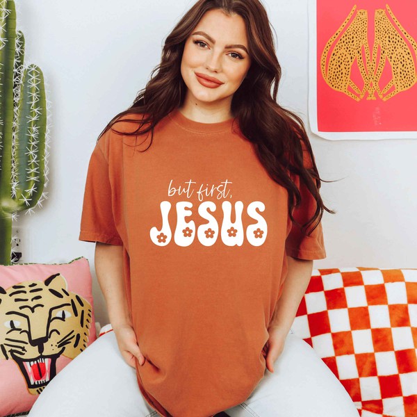 But First Jesus Flowers Garment Dyed Tee