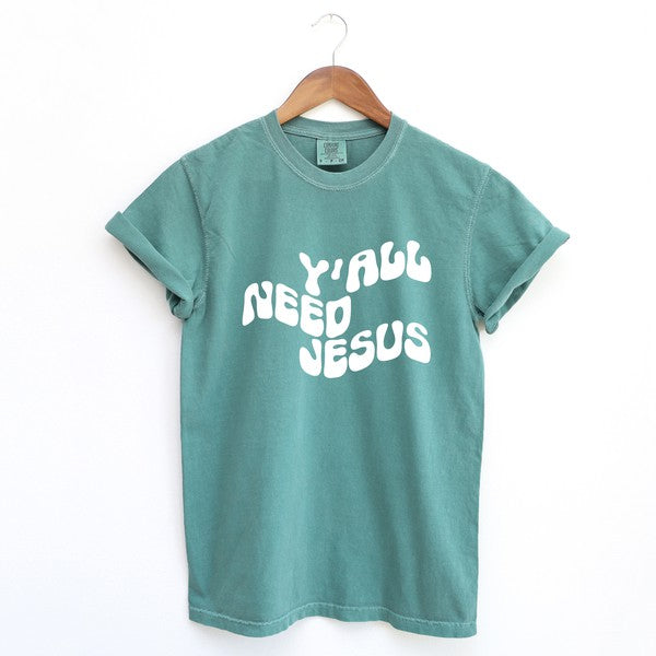 Retro Y'all Need Jesus Wavy Garment Dyed Tee