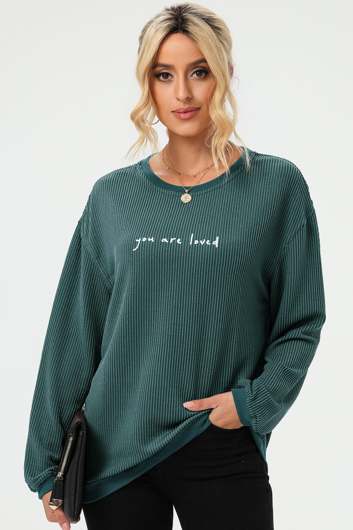 YOU ARE LOVED Graphic Dropped Shoulder Sweatshirt