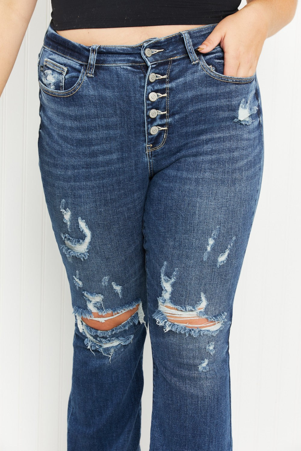 Judy Blue Ophelia Full Size Mid-Rise Destroyed Flare Jeans