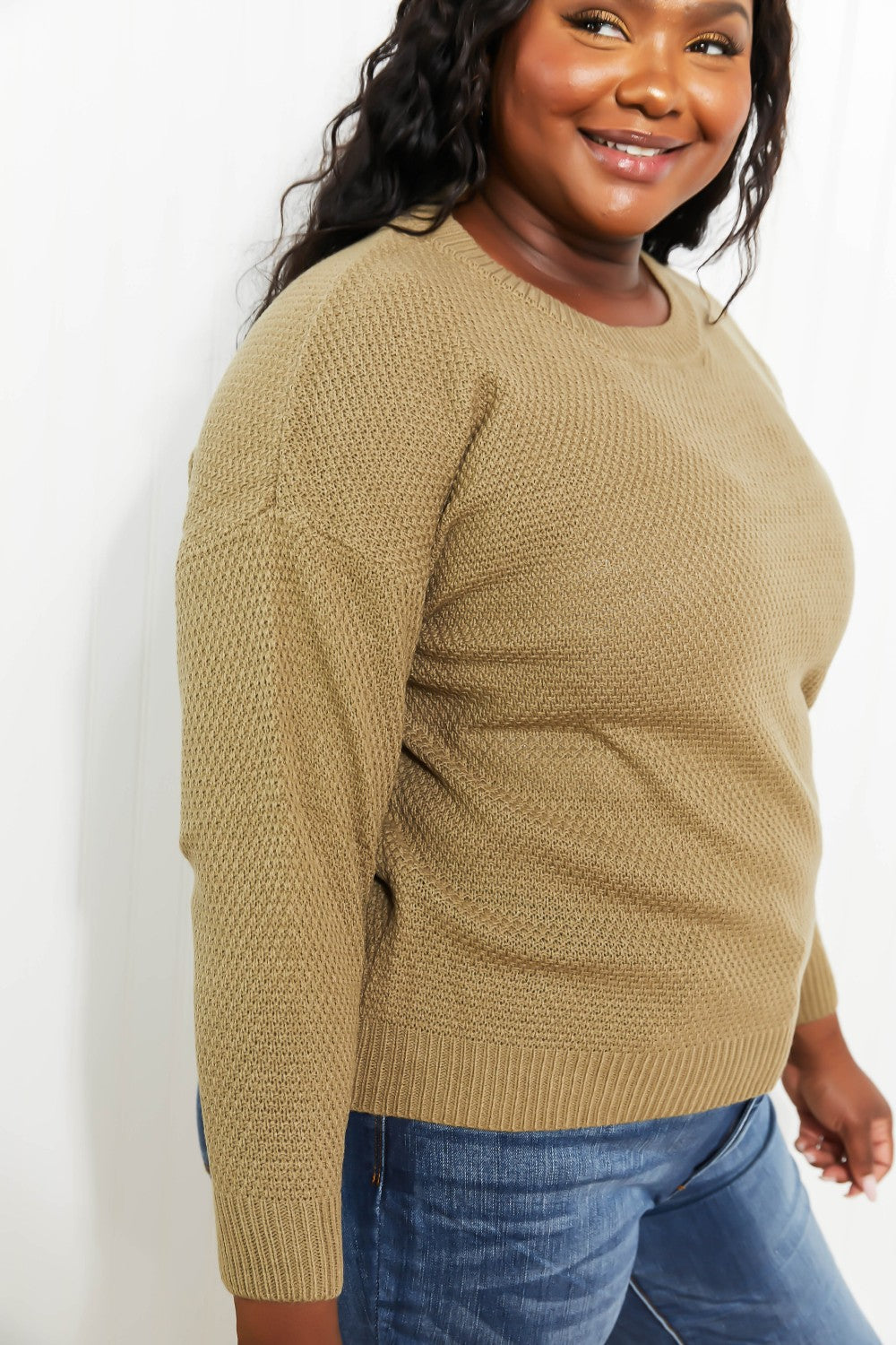 Zenana Bundled Up Full Size Round Neck Sweater