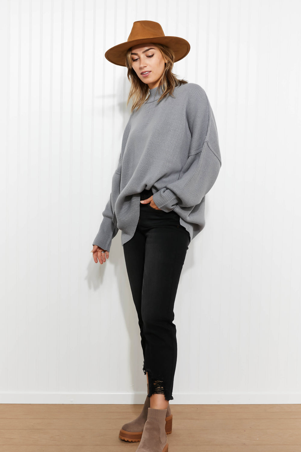 Zenana Comfort Awaits Full Size Slouchy Side Slit Sweater