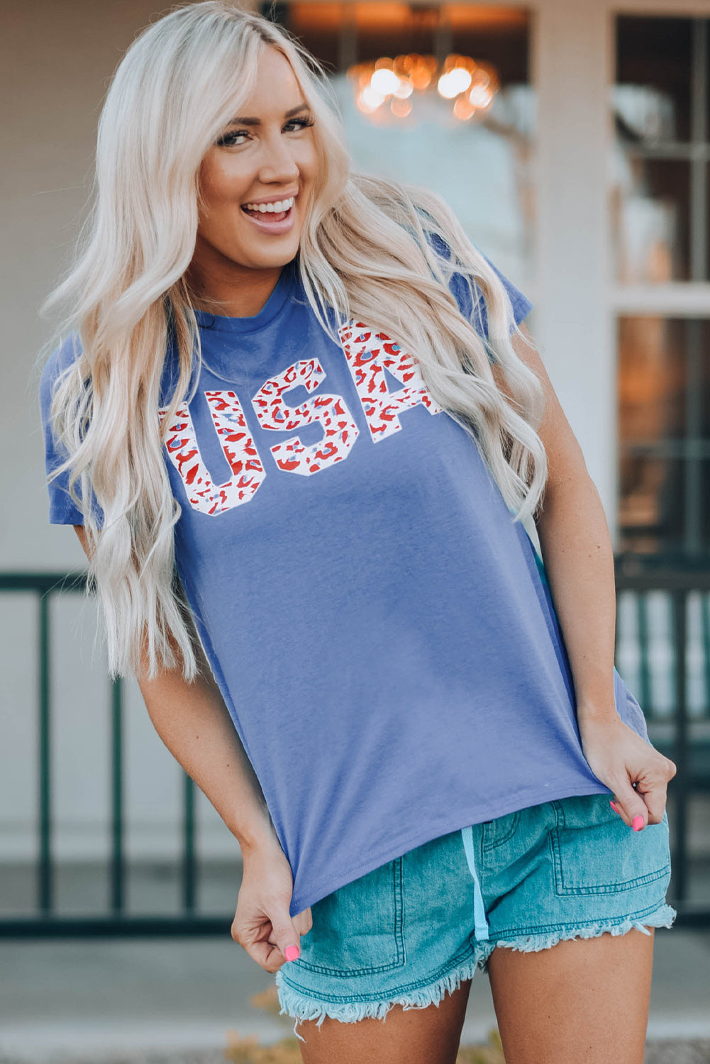 Women USA Leopard Graphic Tee